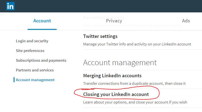 Closing your LinkedIn Account