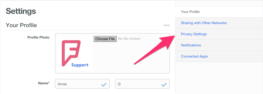 Foursquare Settings Page.